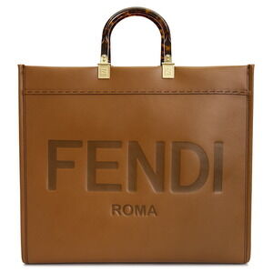 FENDI FF Jacquard Shopper Tote Shoulder Bag Brown